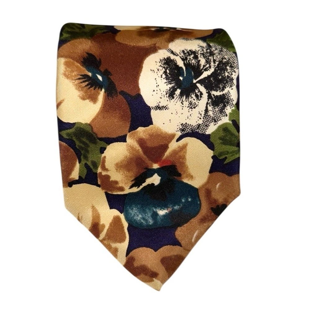 Robert Talbott Mens Tie Fine Silk Hand Sewn Brown Floral Necktie 60x3.5” USA
